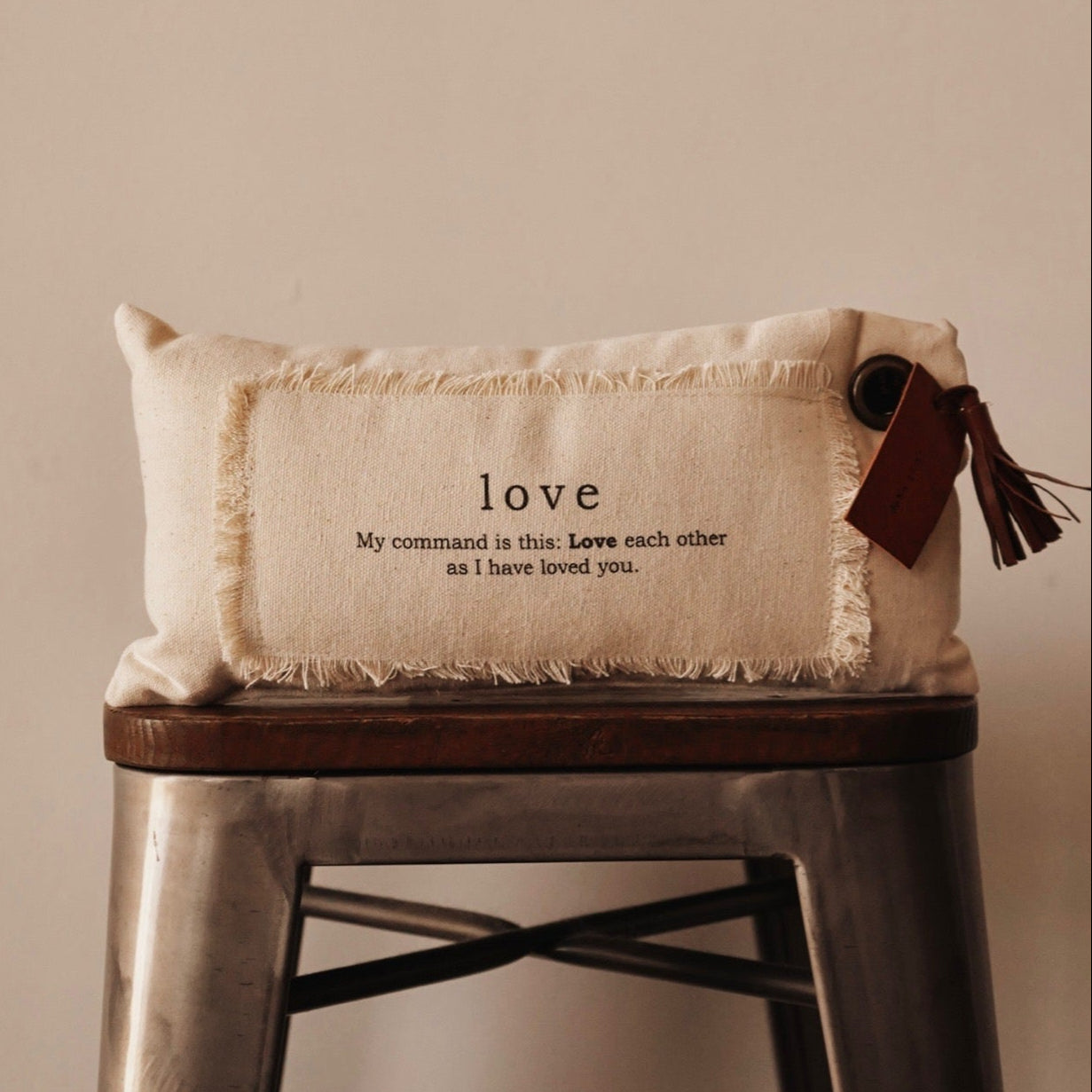 Bible Verse Mini Canvas Pillow w/ Leather Tag