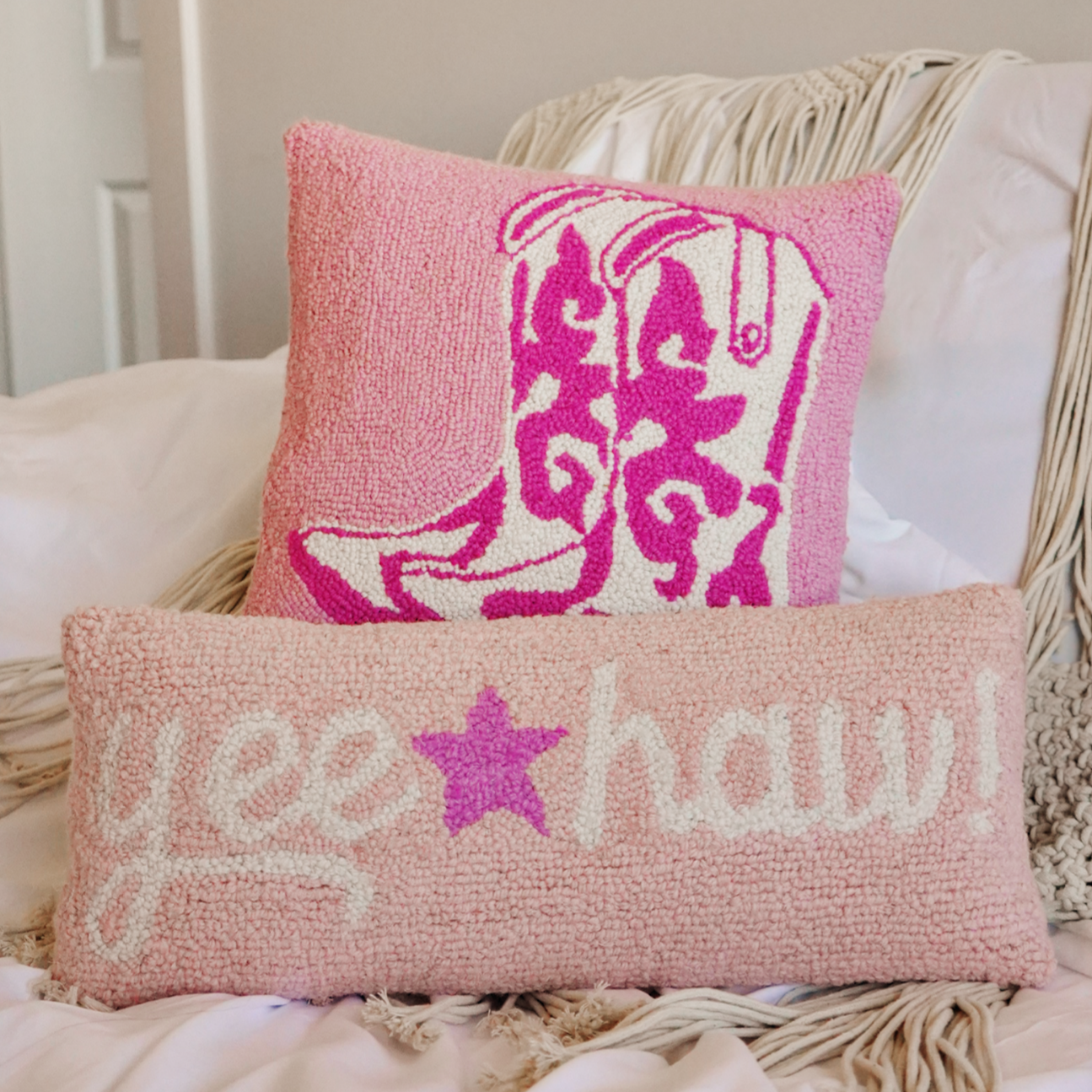Pink Cowboy Boots Hook Pillow