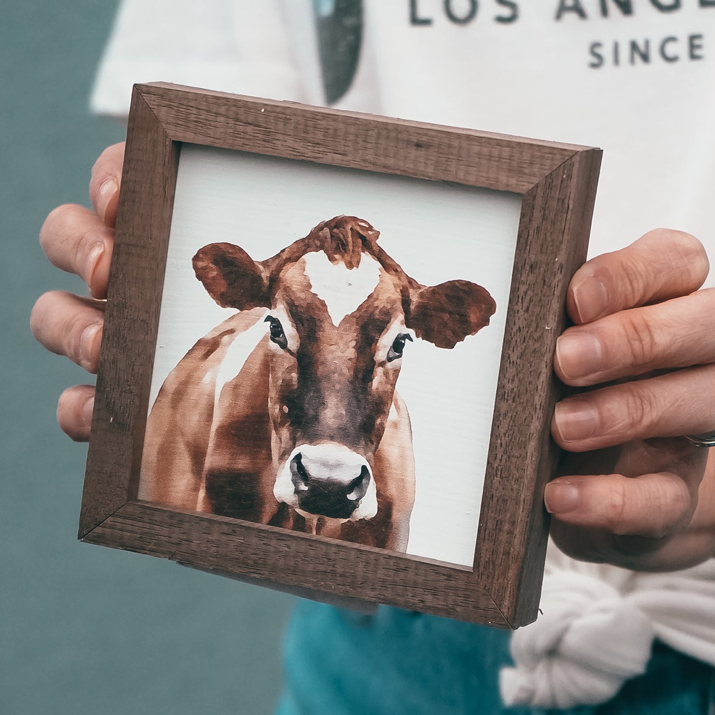Watercolor Brown Cow Mini Sign