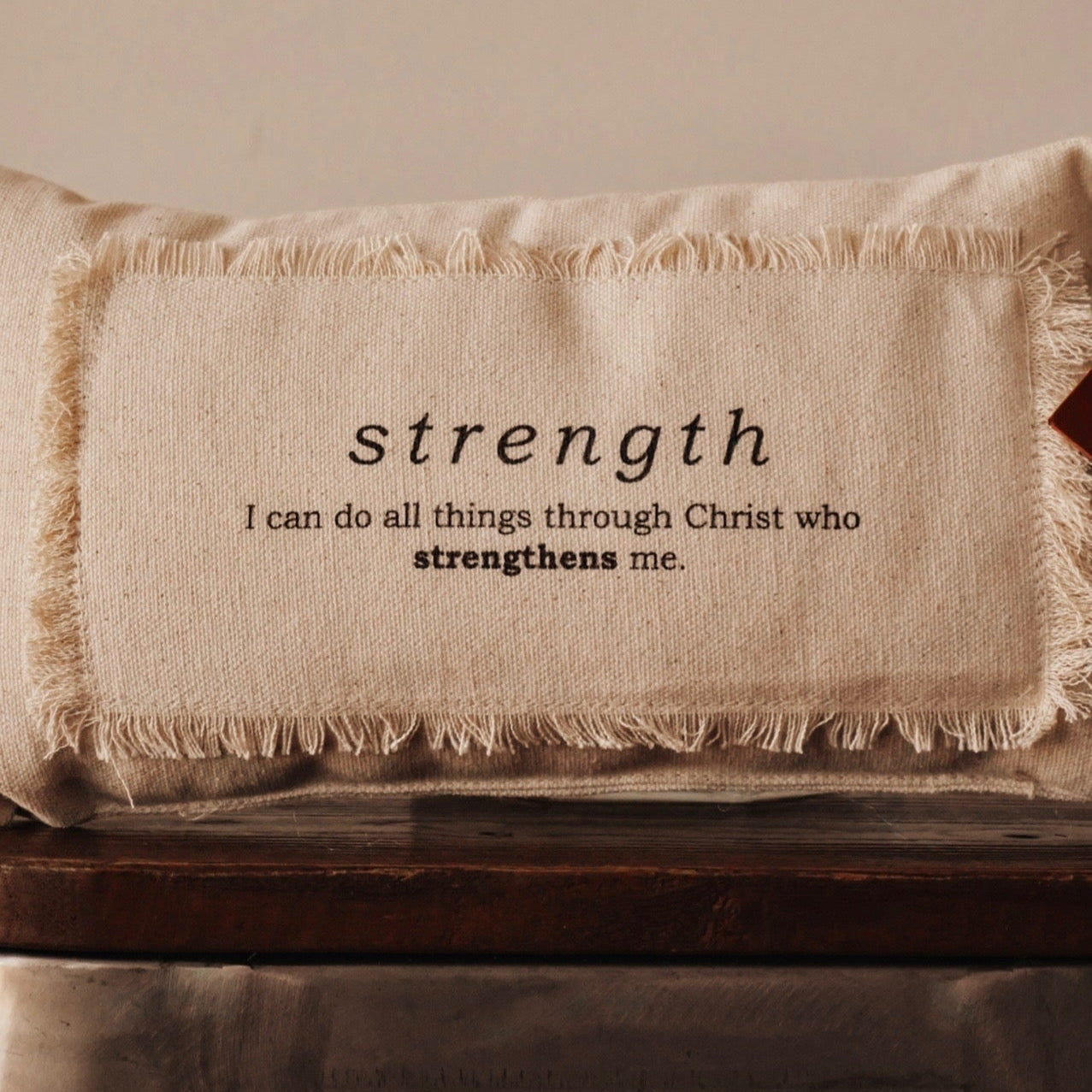 Bible Verse Mini Canvas Pillow w/ Leather Tag