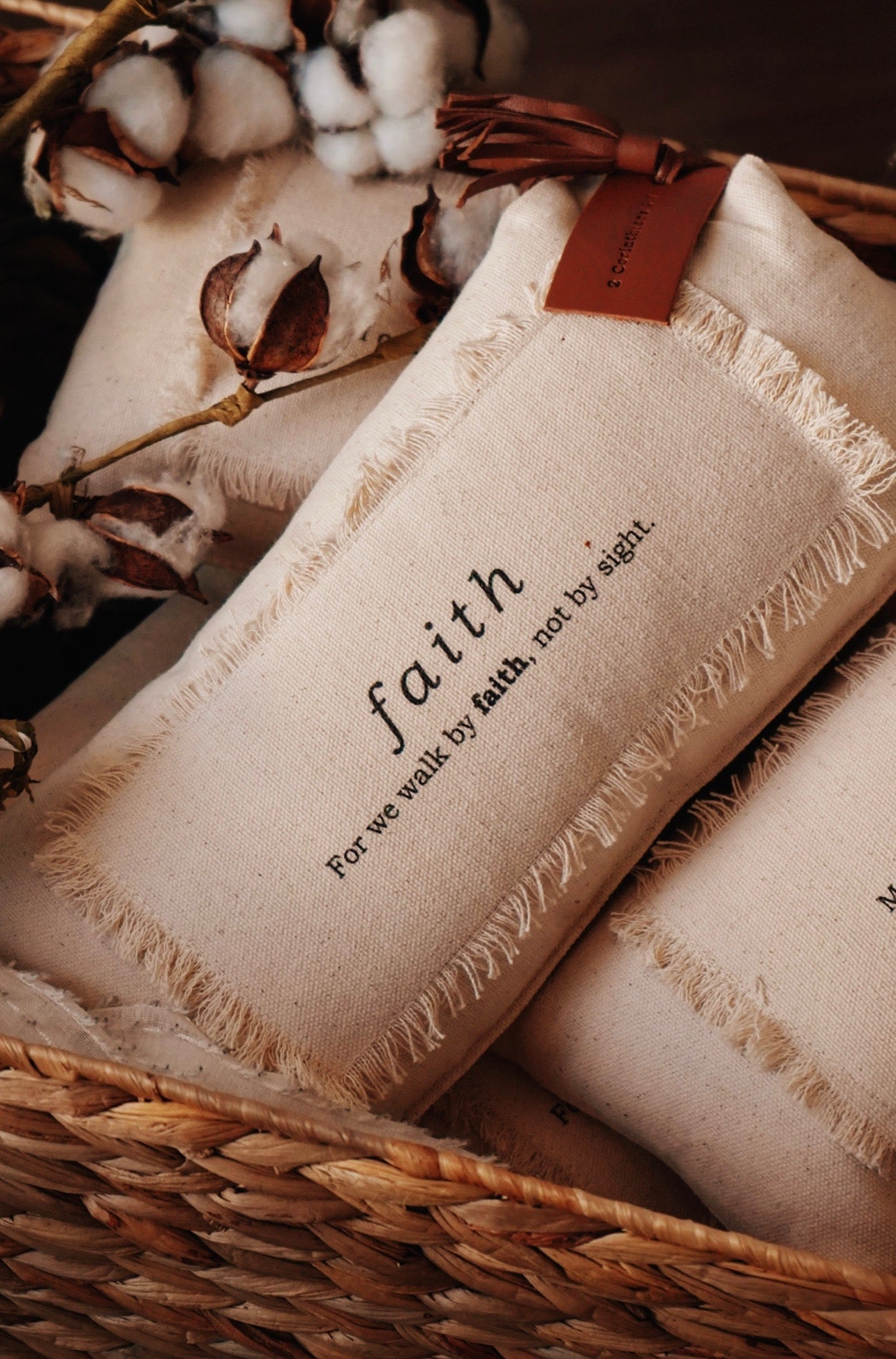 Bible Verse Mini Canvas Pillow w/ Leather Tag