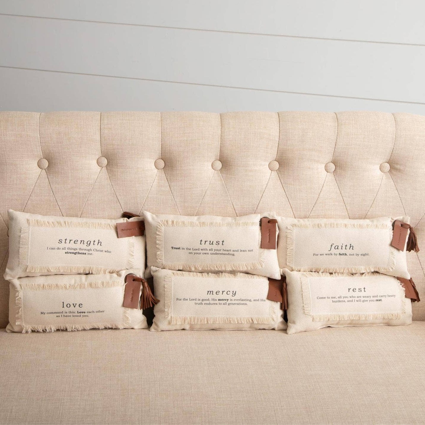 Bible Verse Mini Canvas Pillow w/ Leather Tag
