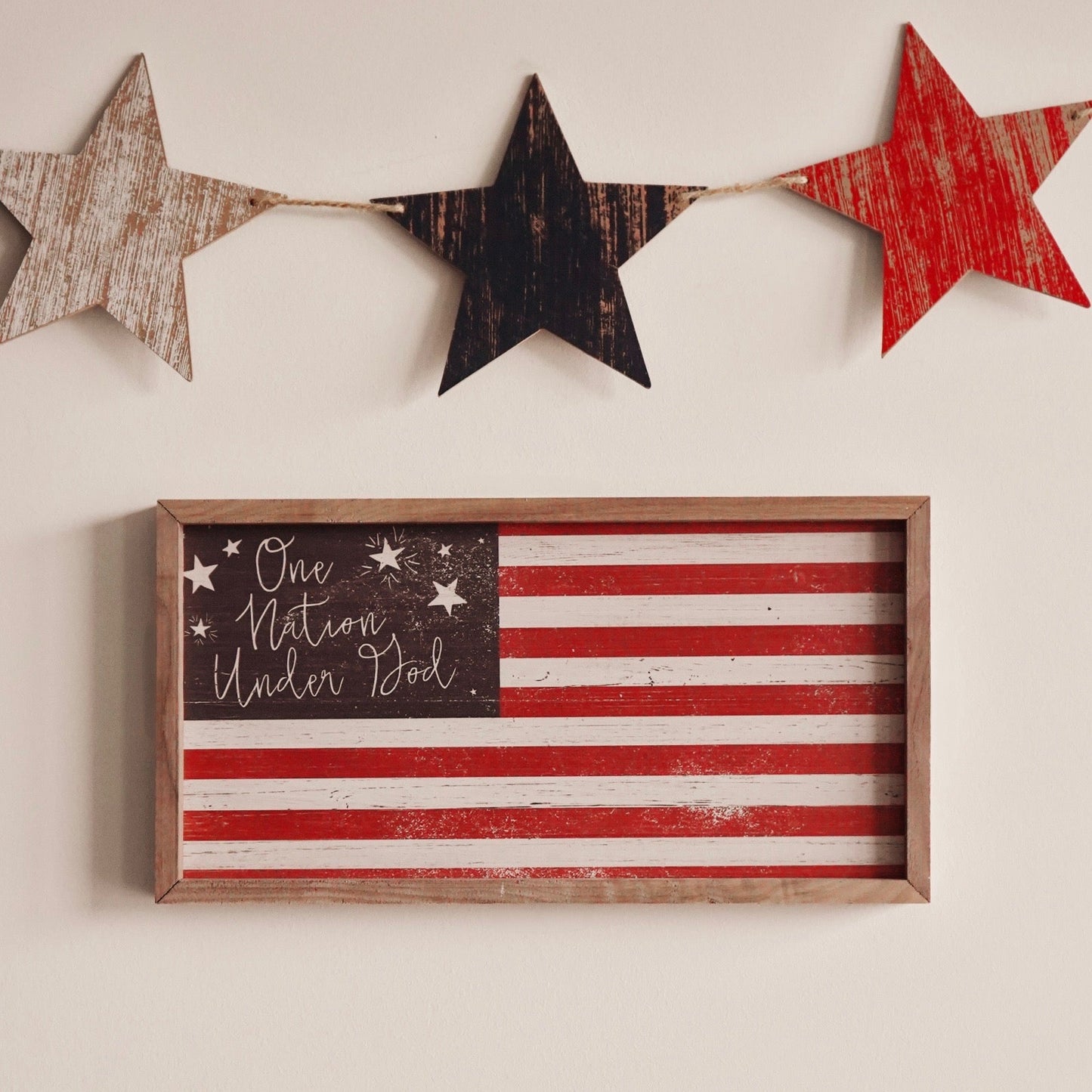One Nation Under God Flag Wood Sign