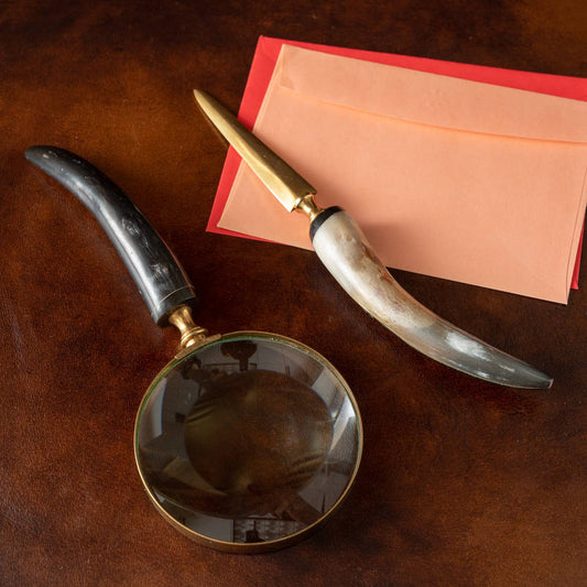 Authentic Horn Handle Magnifying Glass & Letter Opener Set