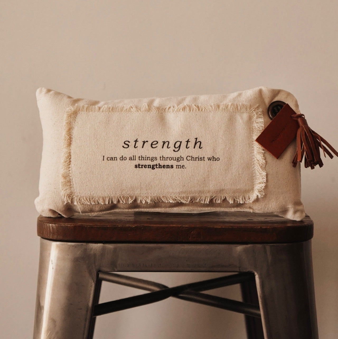 Bible Verse Mini Canvas Pillow w/ Leather Tag