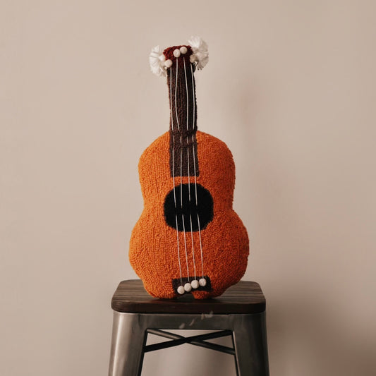 Ukulele Small Guitar PomPoms Hook Pillow