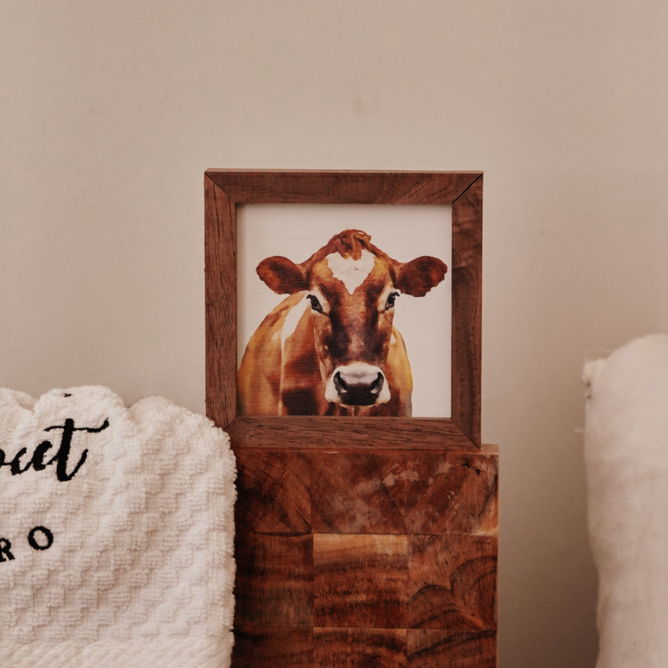 Watercolor Brown Cow Mini Sign