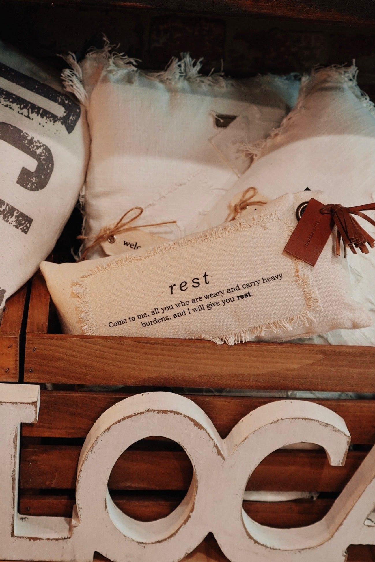Bible Verse Mini Canvas Pillow w/ Leather Tag