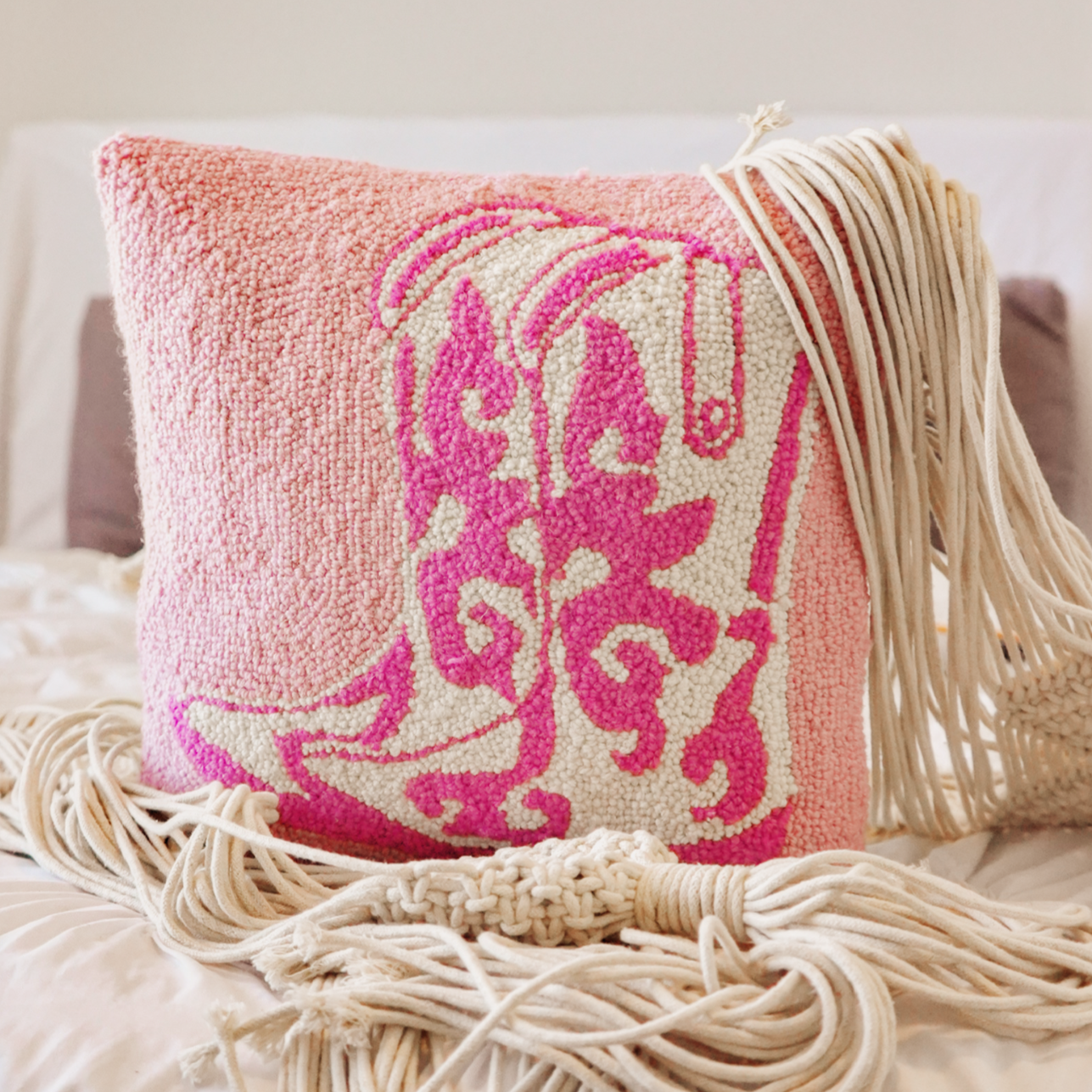 Pink Cowboy Boots Hook Pillow