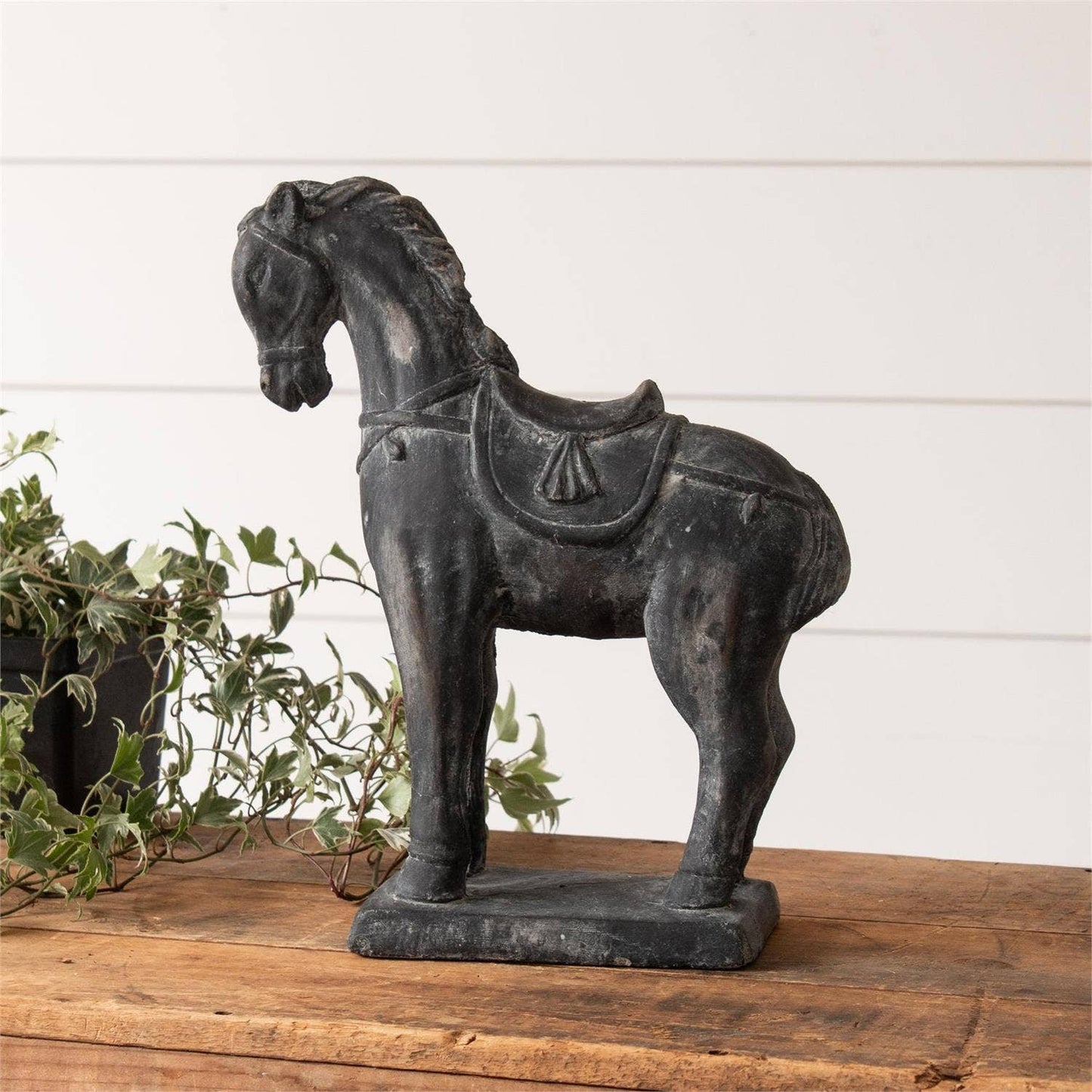 Black Distressed Cement Horse Statue