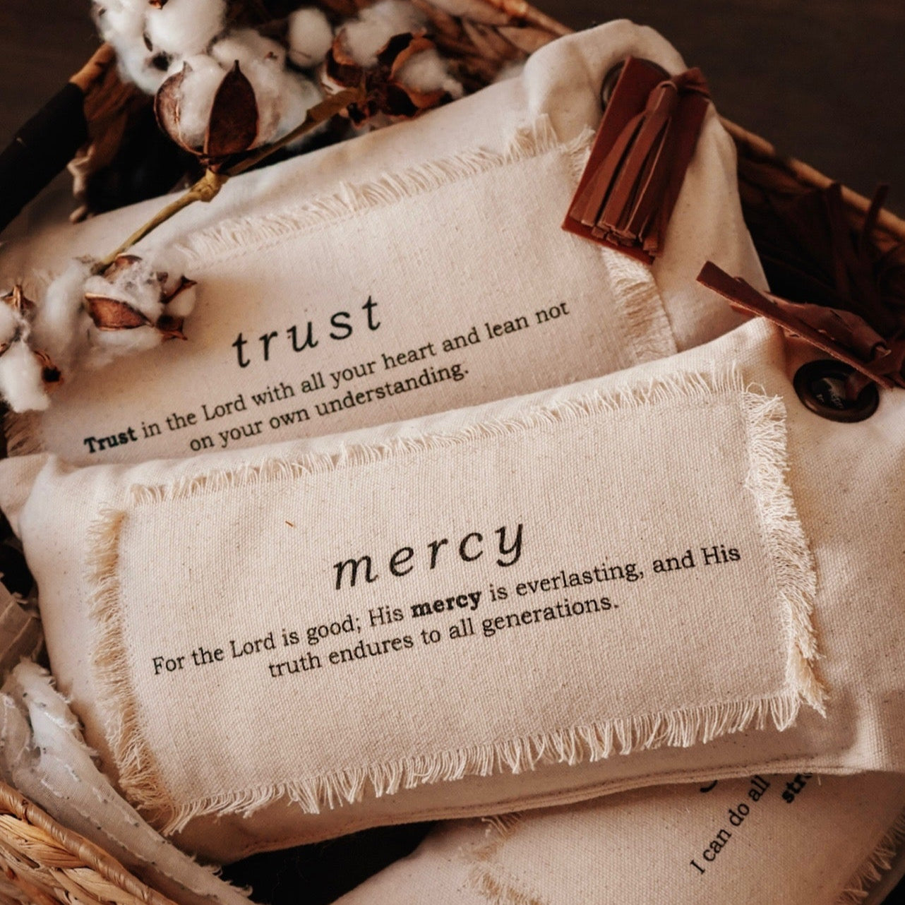 Bible Verse Mini Canvas Pillow w/ Leather Tag