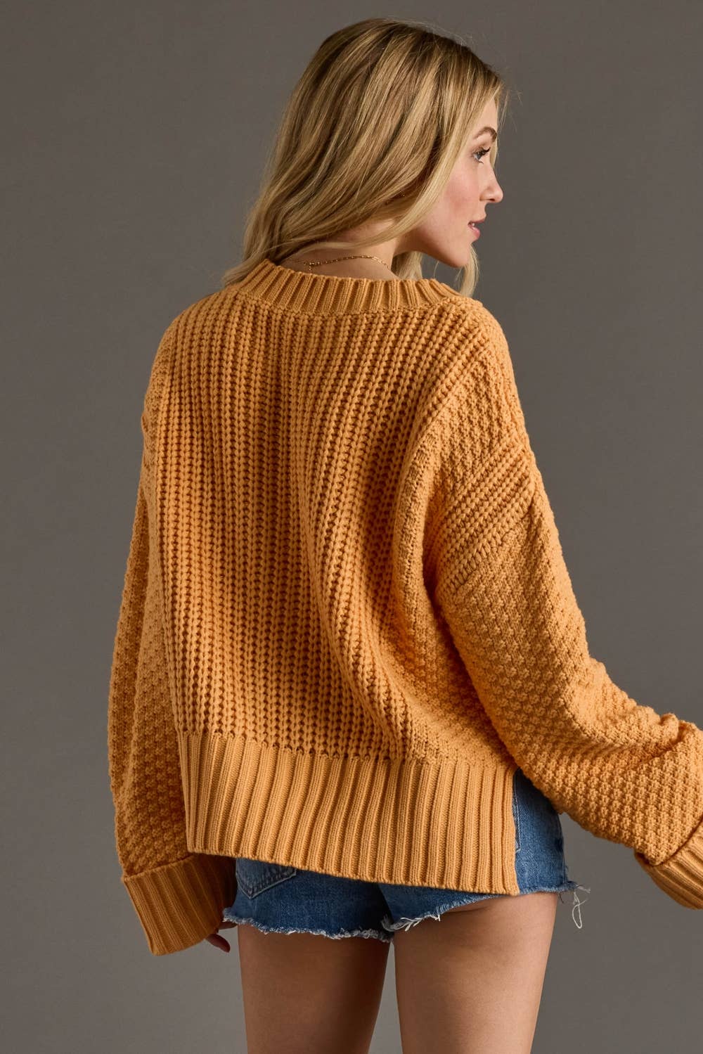 Orange Cropped Knit Button-Up Cardigan
