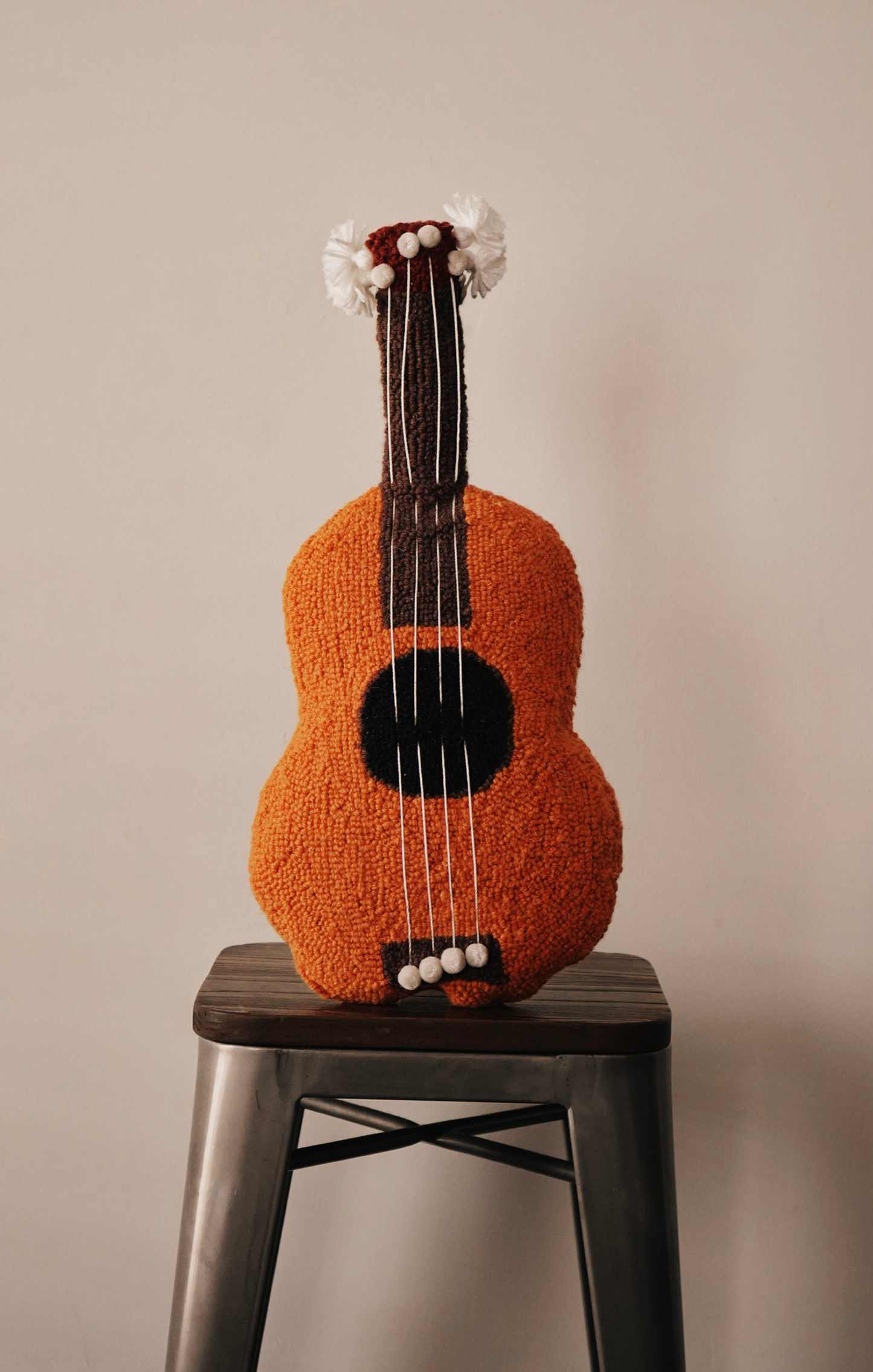 Ukulele Small Guitar PomPoms Hook Pillow