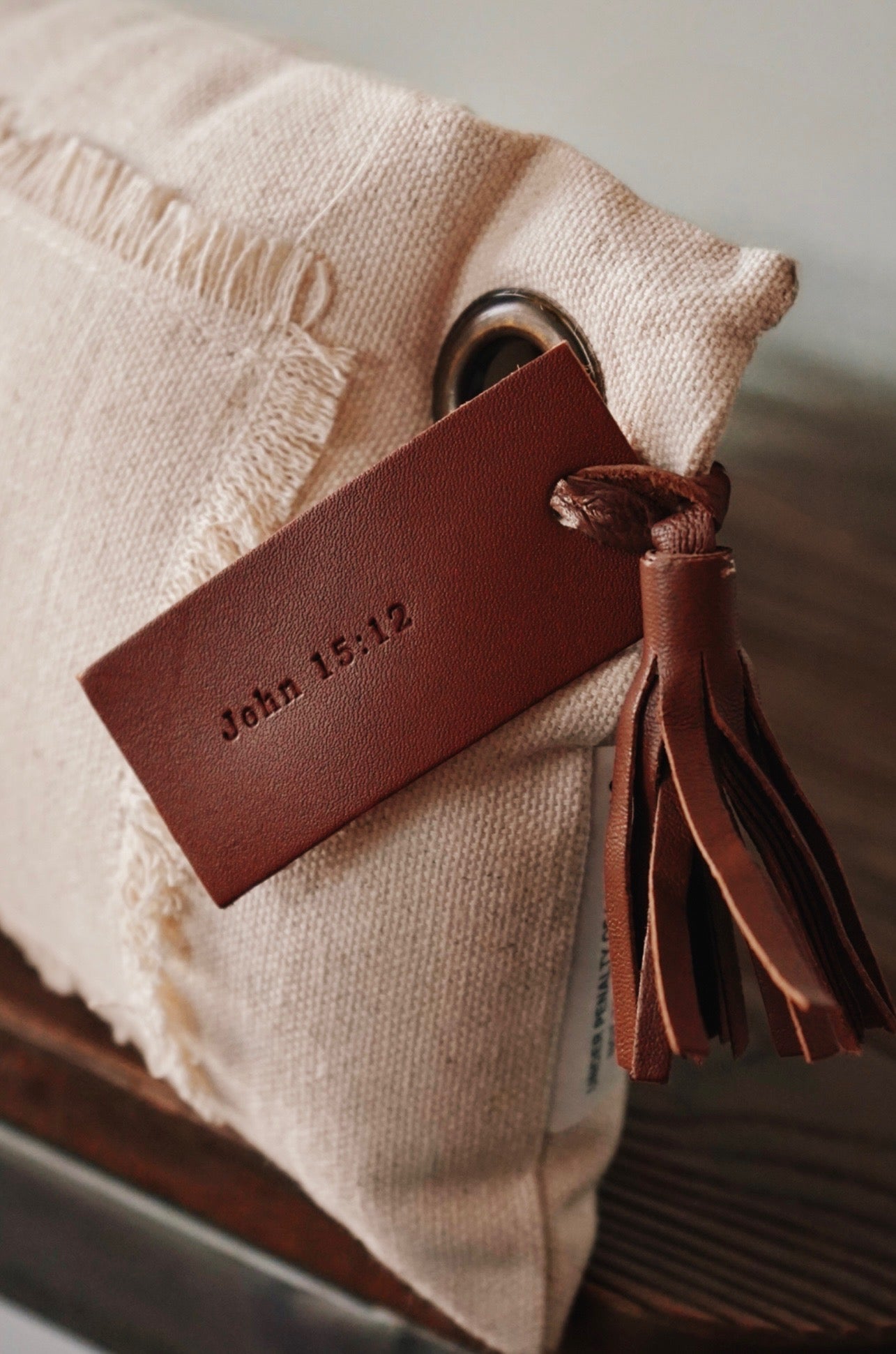 Bible Verse Mini Canvas Pillow w/ Leather Tag