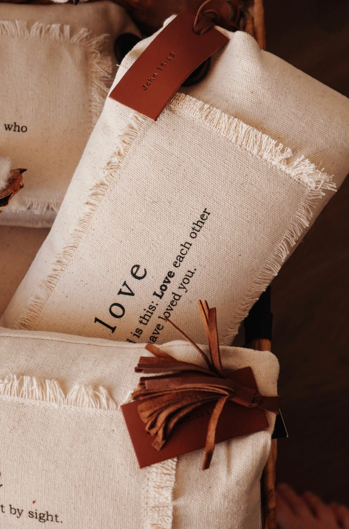 Bible Verse Mini Canvas Pillow w/ Leather Tag