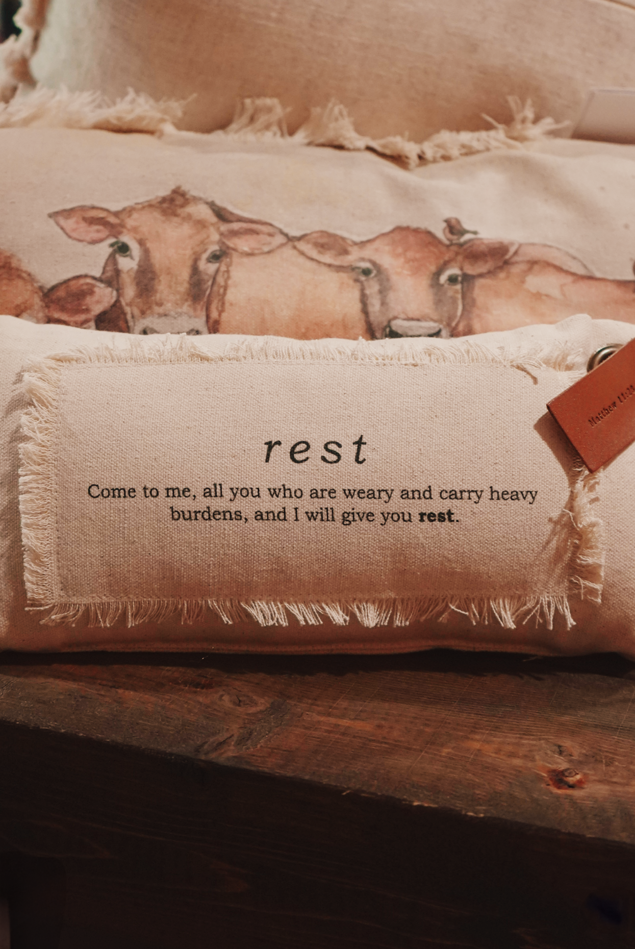Bible Verse Mini Canvas Pillow w/ Leather Tag