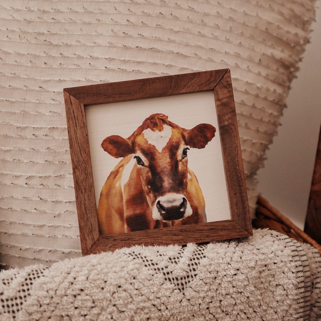 Watercolor Brown Cow Mini Sign