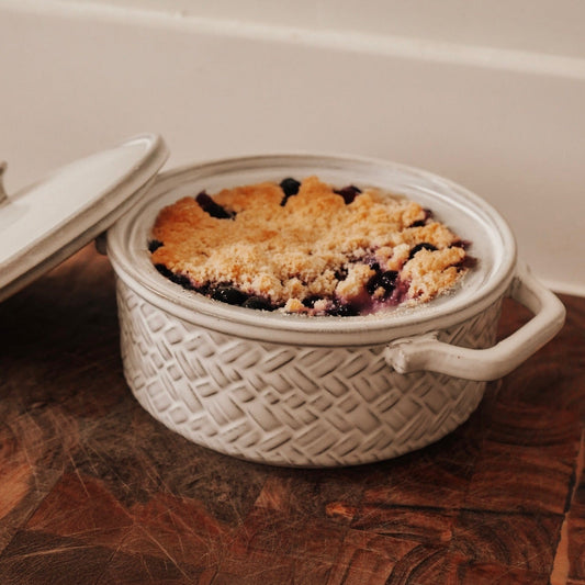 Basket Weave Stoneware Baker Dish With Lid