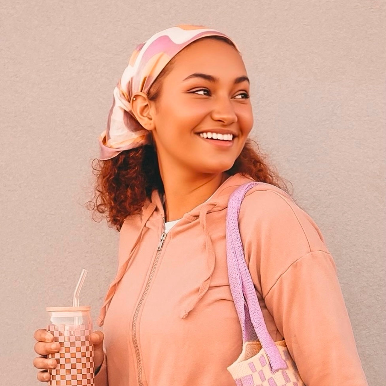 Pink Checkered Glass Tumbler w/ Bamboo Lid