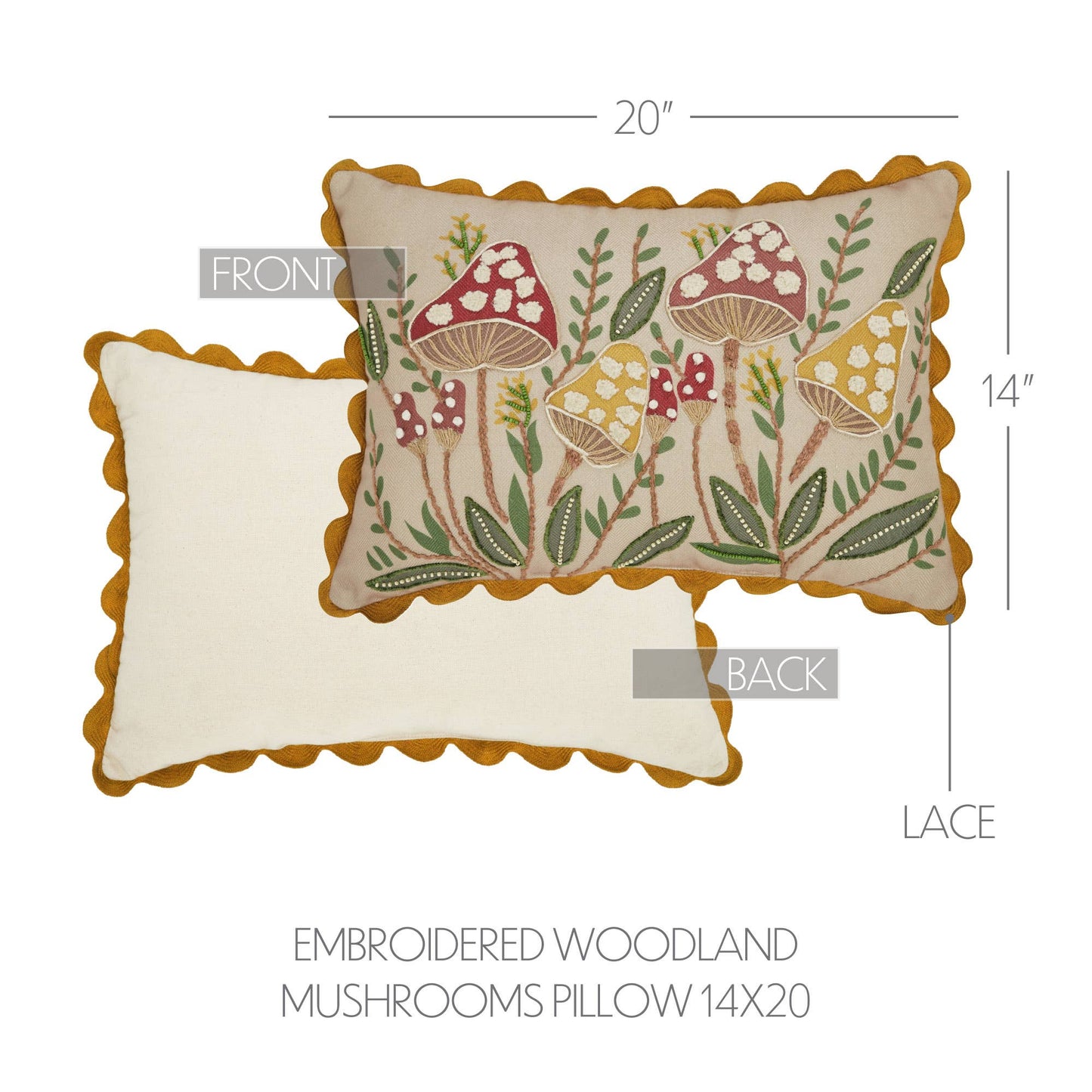 Woodland Mushrooms Embroidered Pillow