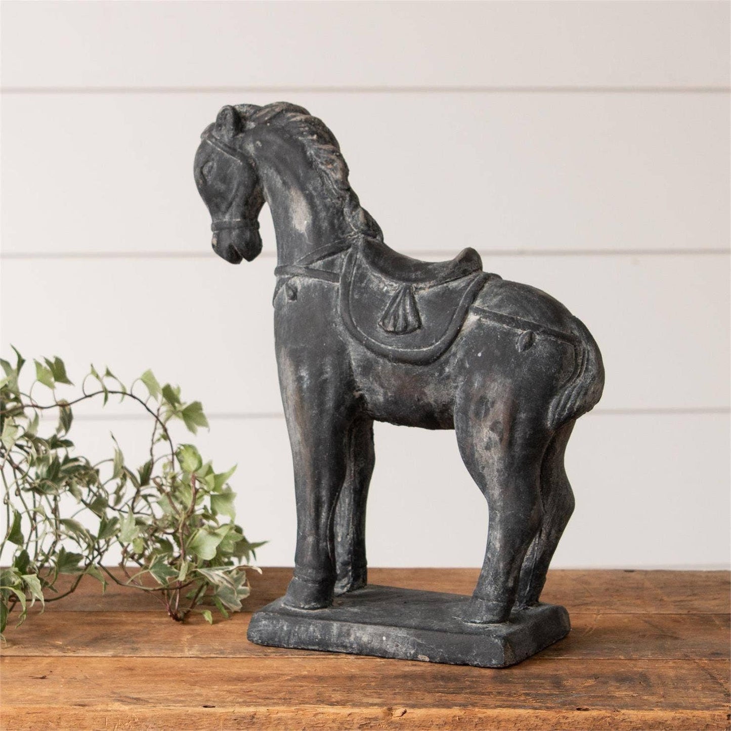 Black Distressed Cement Horse Statue