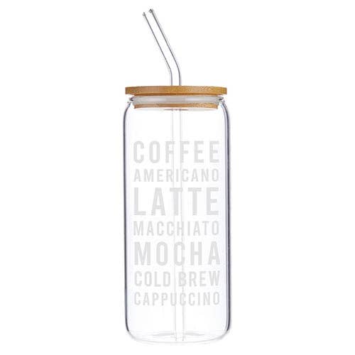 Coffee Glass Tumbler w/ Bamboo Lid