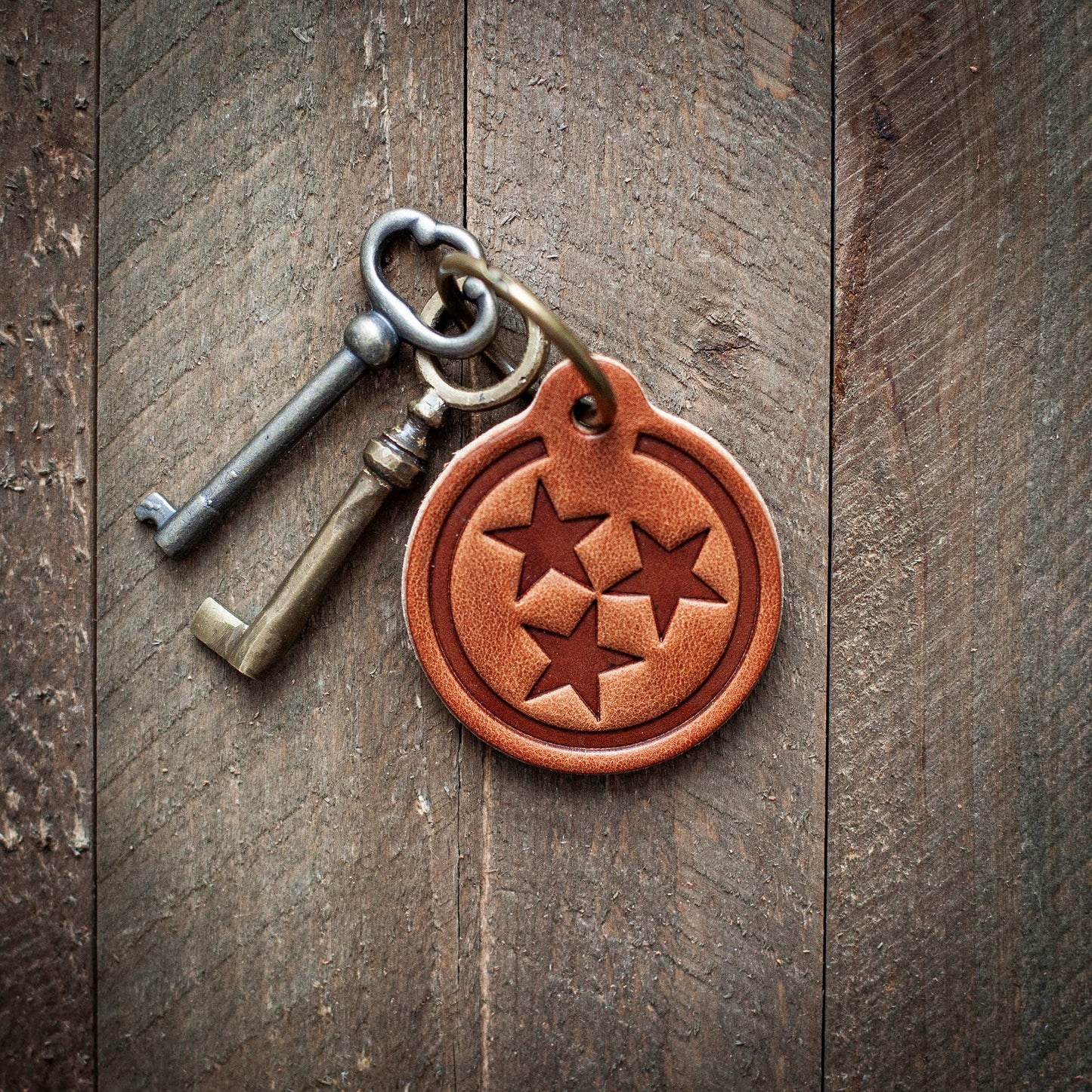 Tri-Star Leather Keychain