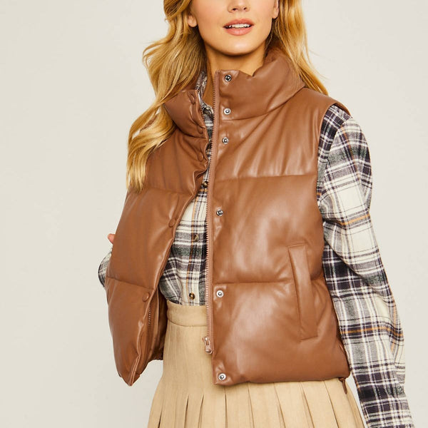 Going Places Faux Leather Vest [Camel]