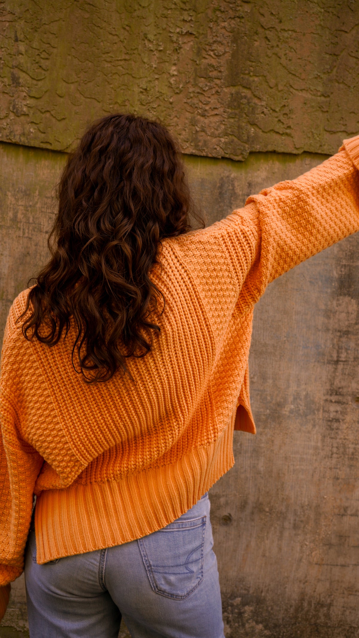 Orange Cropped Knit Button-Up Cardigan
