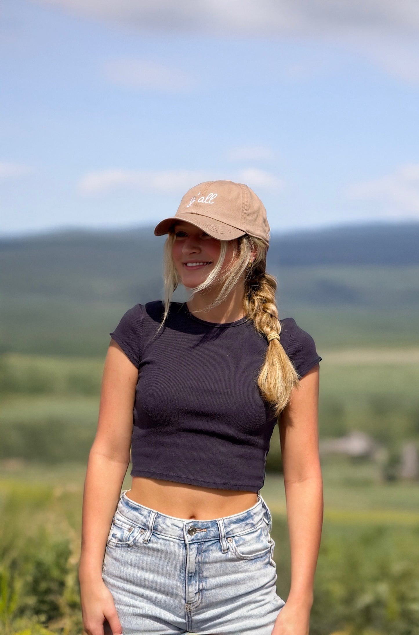 Y'all Script Embroidered Baseball Cap [Taupe]