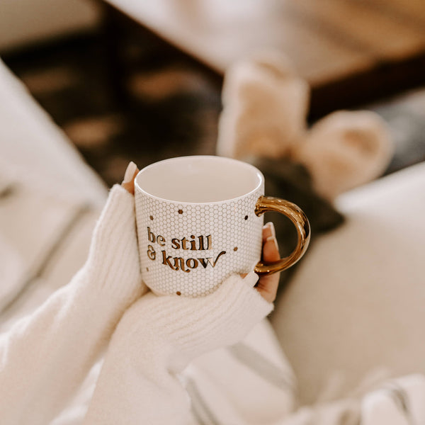 Be Still and Know Gold Tile Coffee Mug