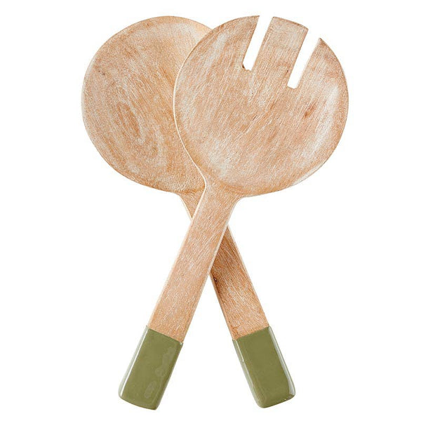 Enamel Salad Serving Set - Natural + Green - Set of 2