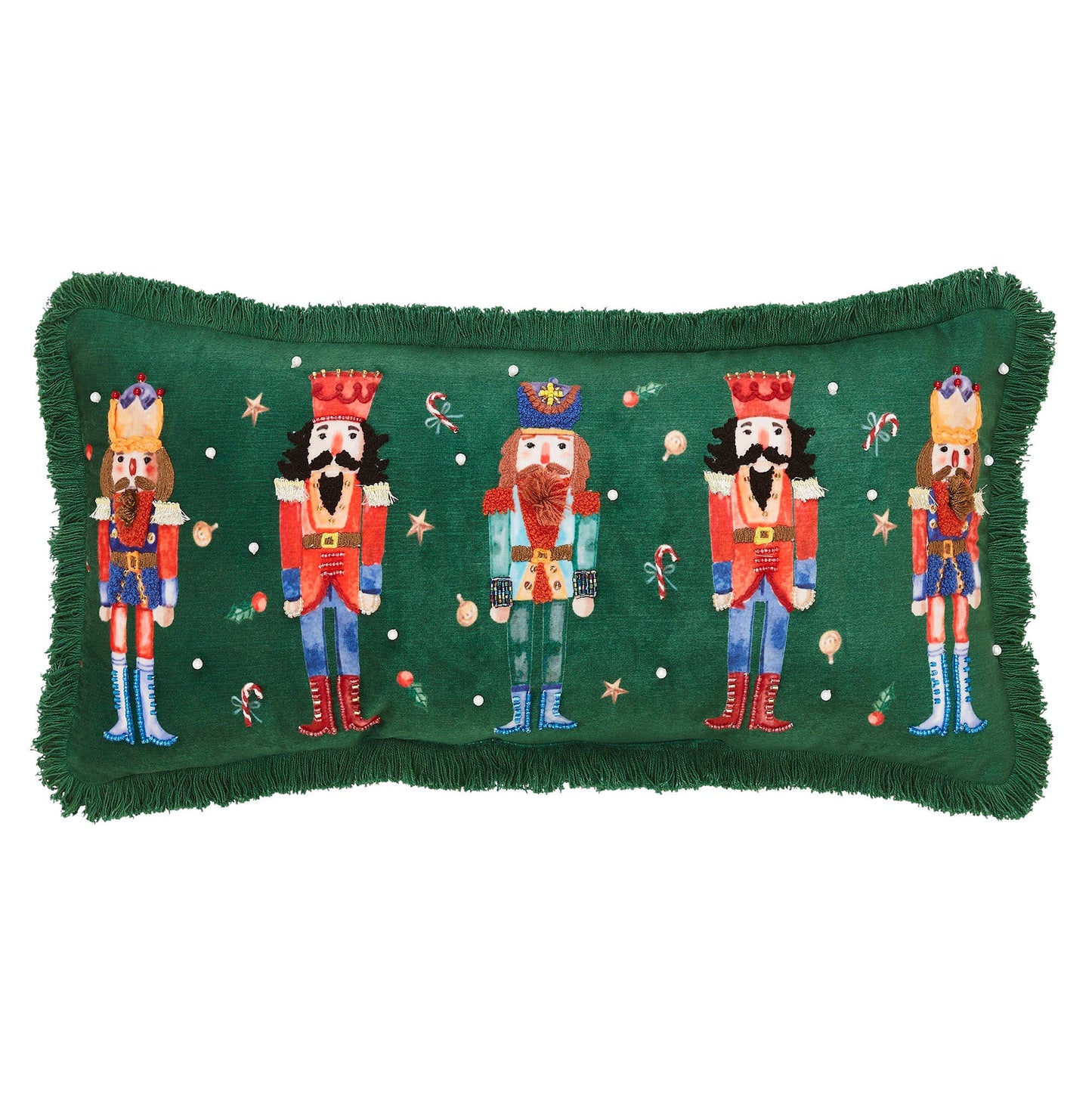 Nutcracker Green Fringed Pillow 12x24