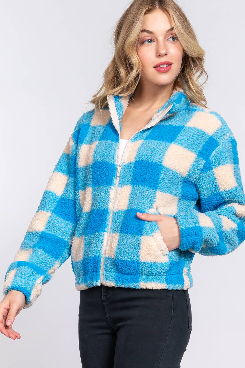 Keep it Cozy Checkered Sherpa [Blue]