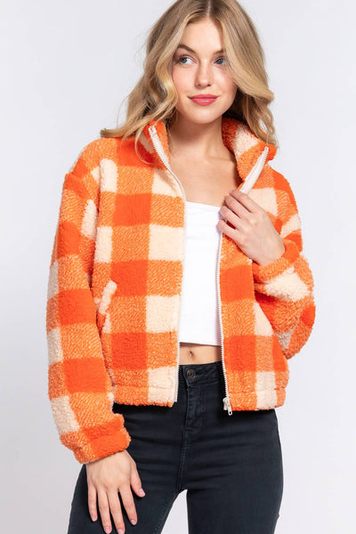 Keep it Cozy Checkered Sherpa [Orange]