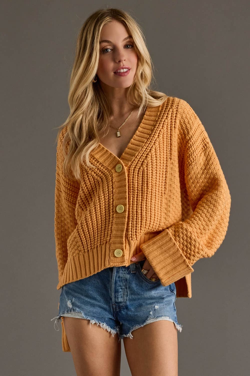 Knit Button Up Cardigan [Orange]