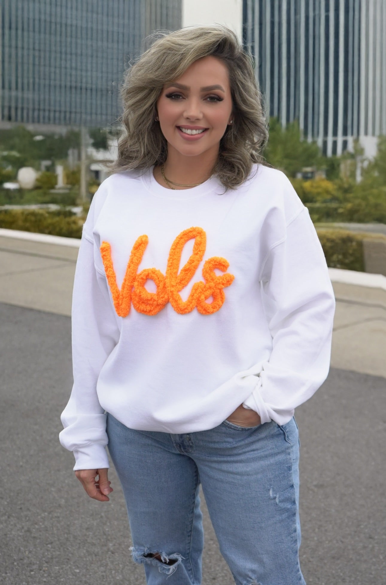 Vols Chenille Script Sweatshirt [White/Orange]