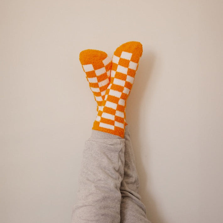 Orange Checkerboard Snuggle Socks