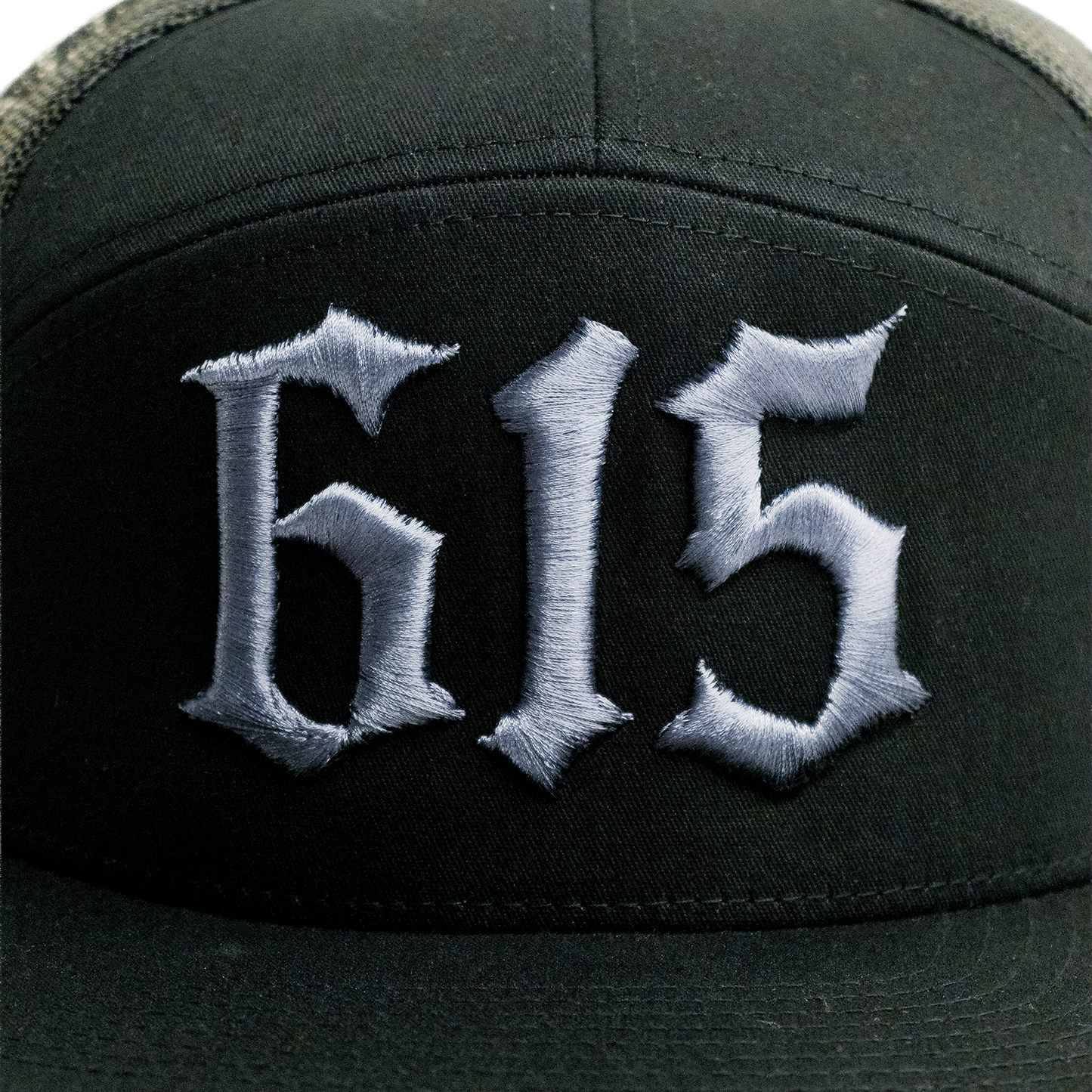 615 7 Panel Trucker Hat [Black w/ Grey]