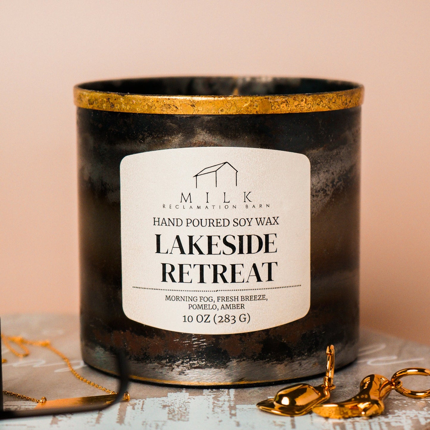 Lakeside Retreat Soy Candle | Rustic Barn Metal 10 oz