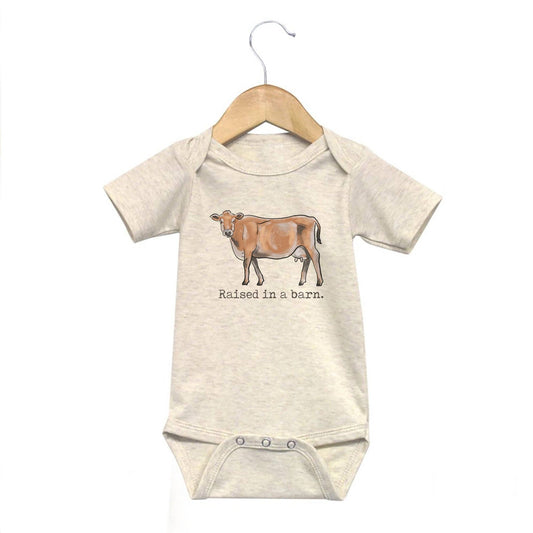 Raised in a Barn Country Western Baby Onesie [Natural]