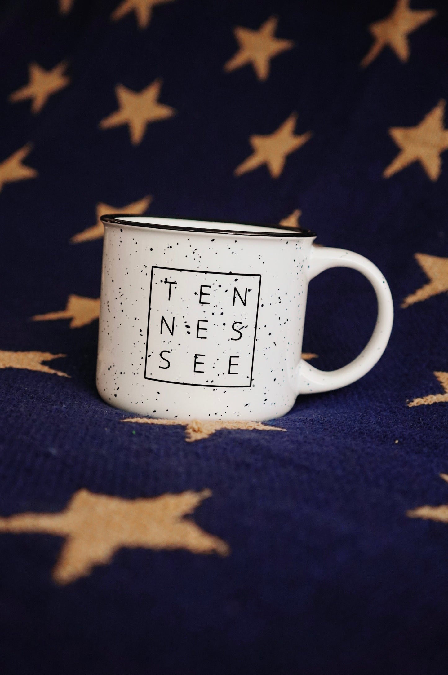 Tennessee Square© Campfire Mug | Speckled Ceramic Coffee Cup [White]