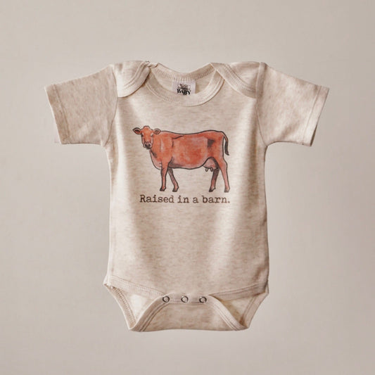 Raised in a Barn Country Western Baby Onesie [Natural]