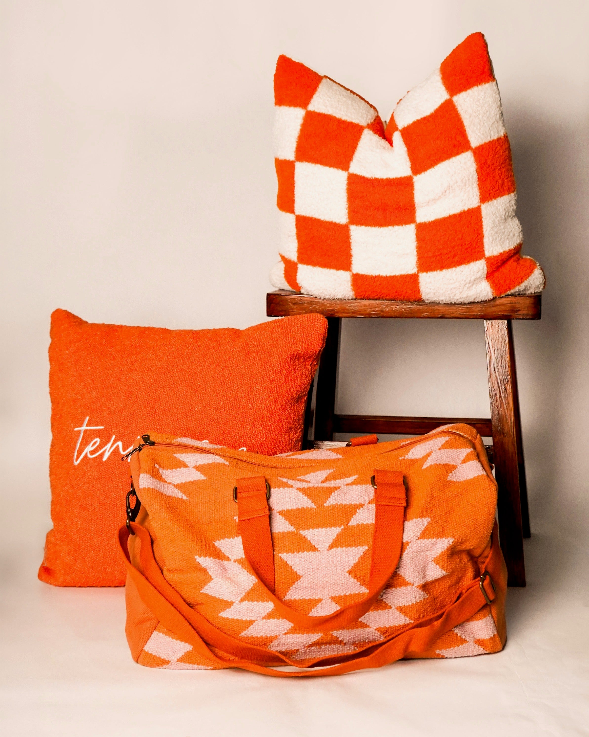 Cozy Checkered Throw Pillow [Orange + White] – 615 Collection