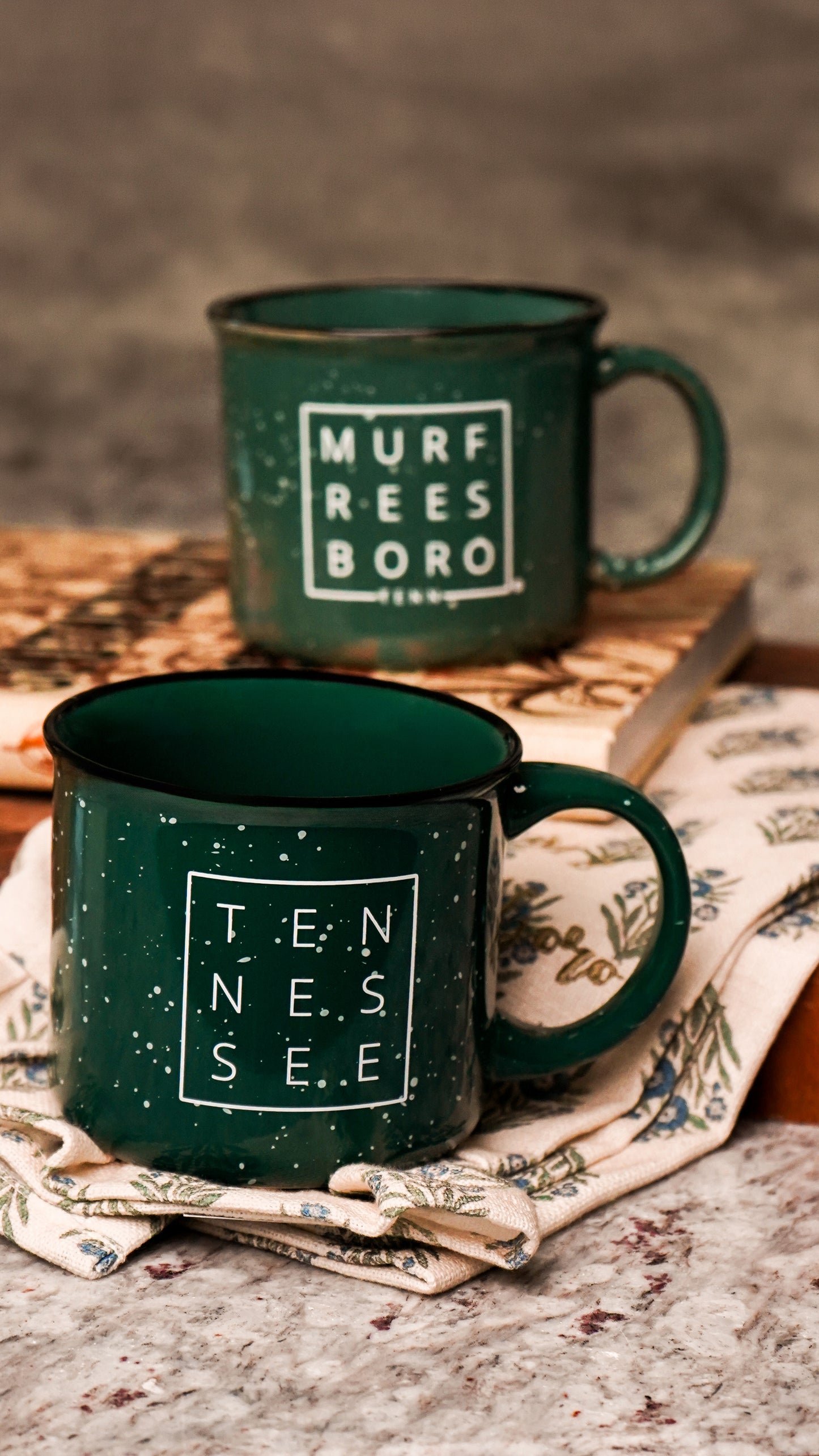 Tennessee Square© Campfire Mug | Speckled Ceramic Coffee Cup [Emerald]