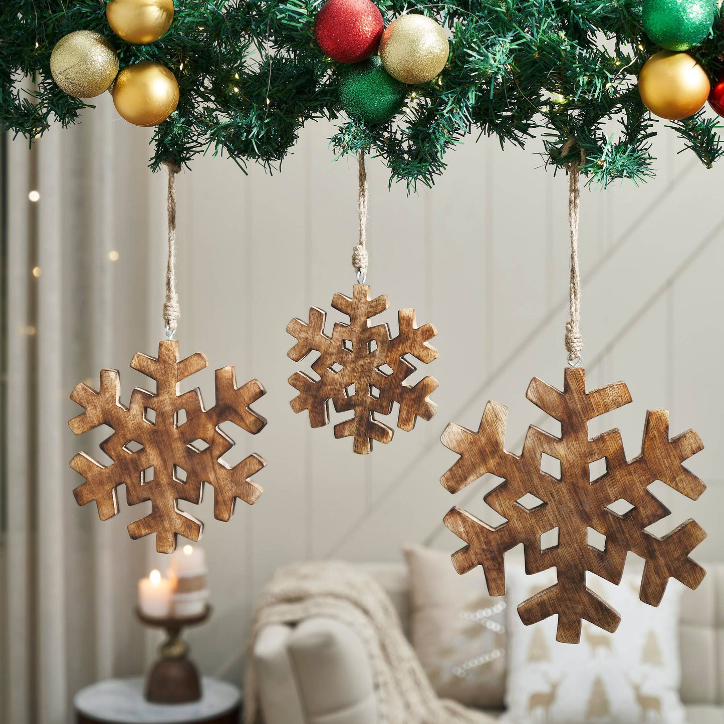 Distressed Dark Wooden Snowflake Ornament Set of 3 - 5.75/7.75/9.75 inch