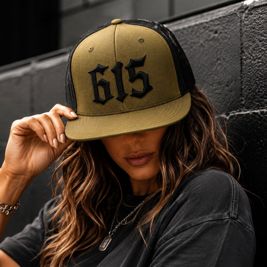 615 Wool Flatbill Trucker Hat [Loden/Black] | Black Collection