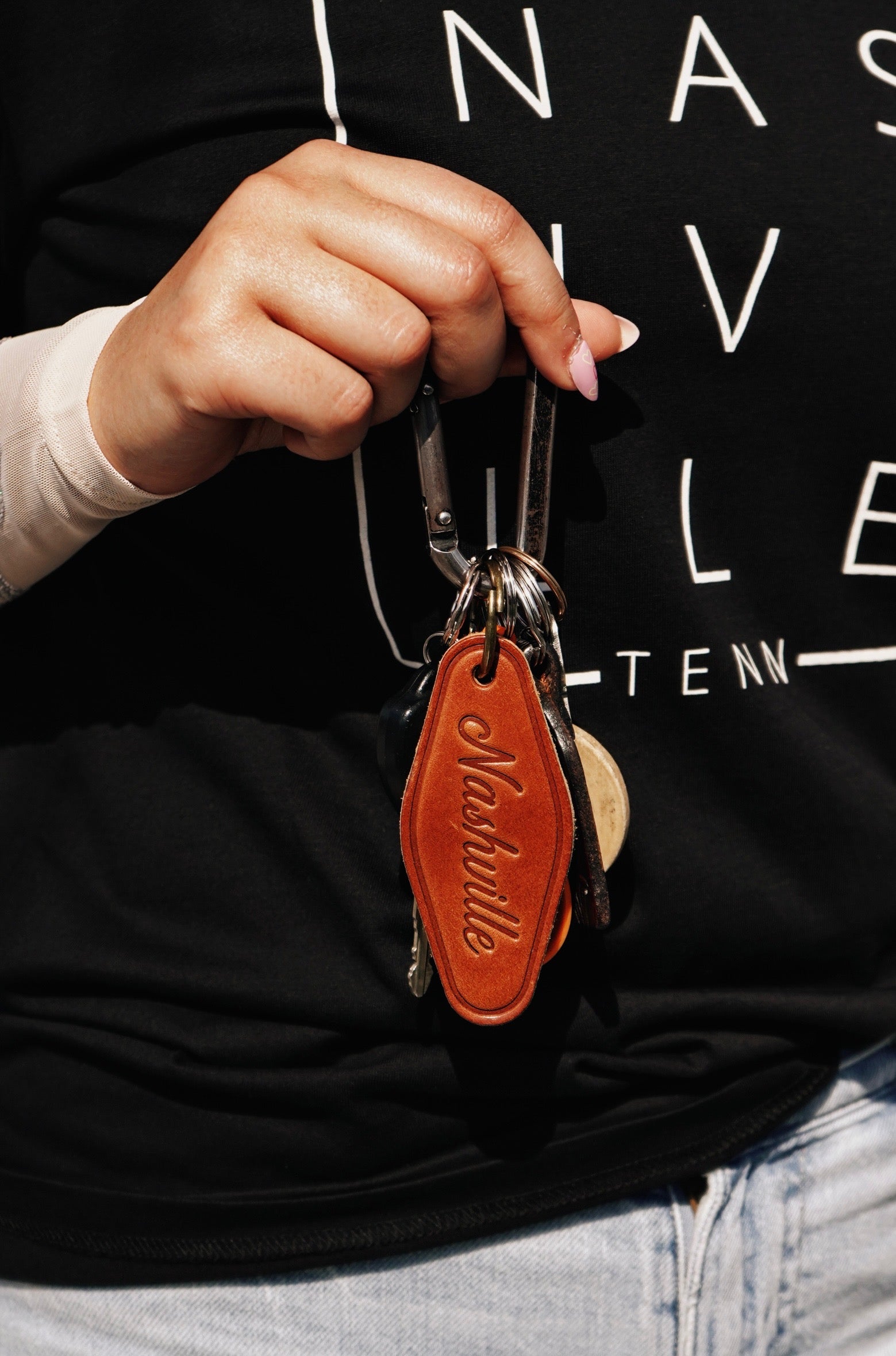 Nashville Script Genuine Leather Keychain – 615 Collection