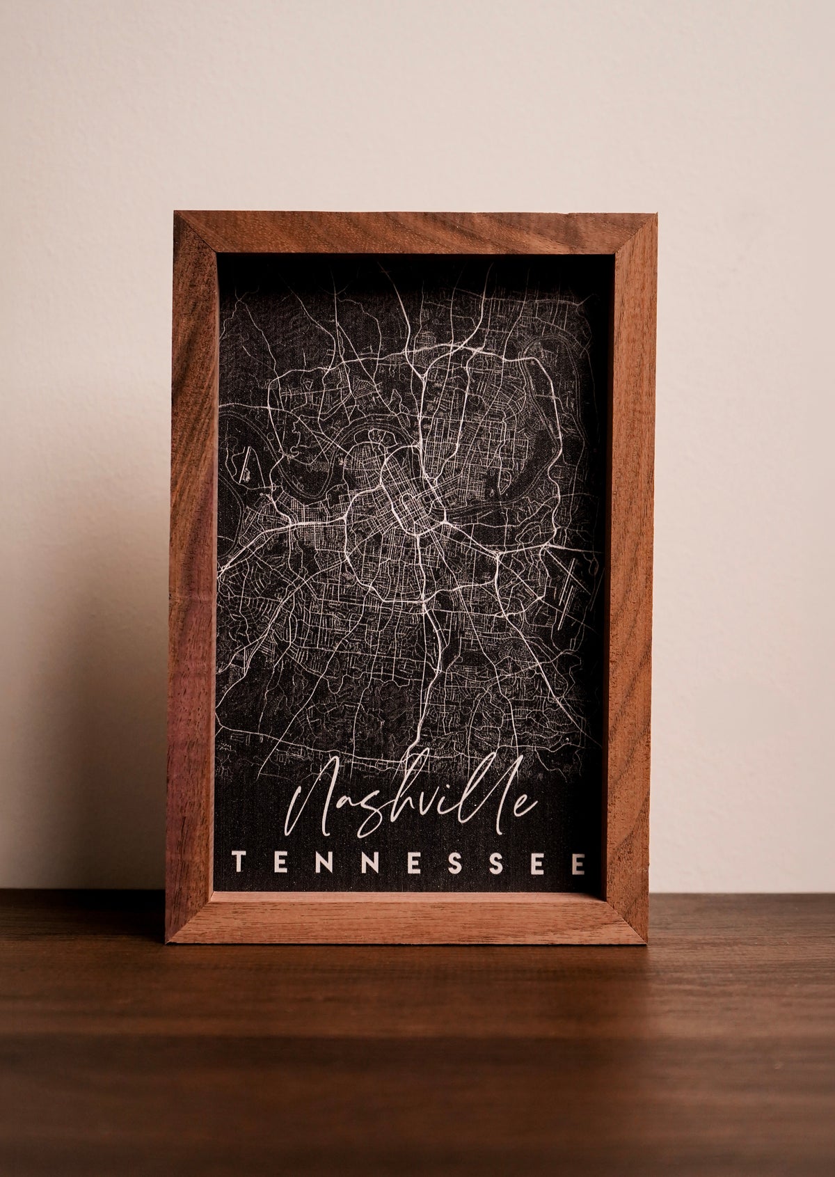 Nashville Coordinates Map Wood Sign [Black]