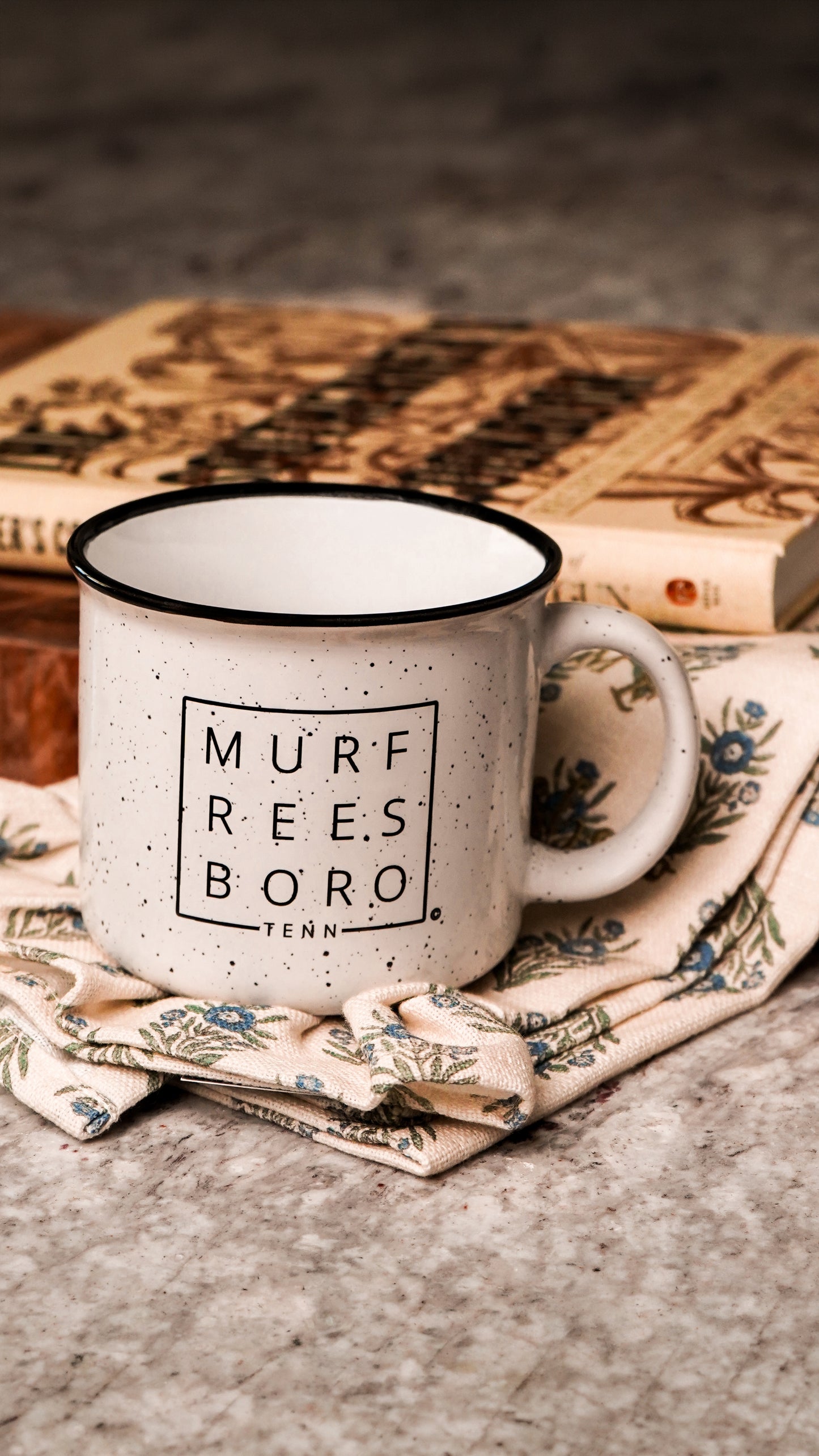 Murfreesboro Square© Campfire Mug | Speckled Ceramic Coffee Cup [White]